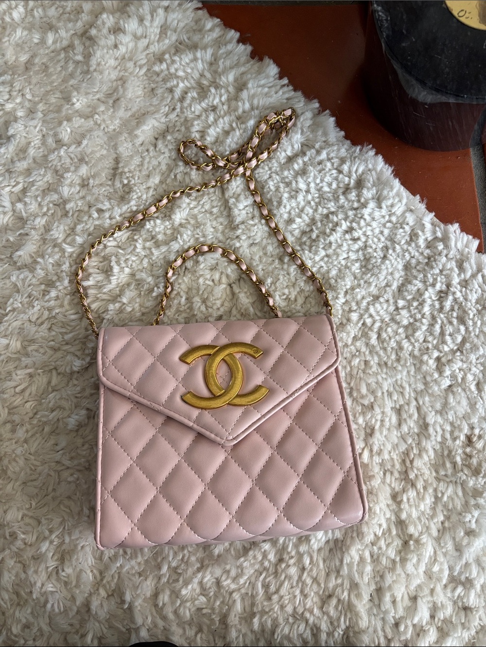Quilted Pink Chain Shoulder Bag with logo cc - Picture 2 of 4